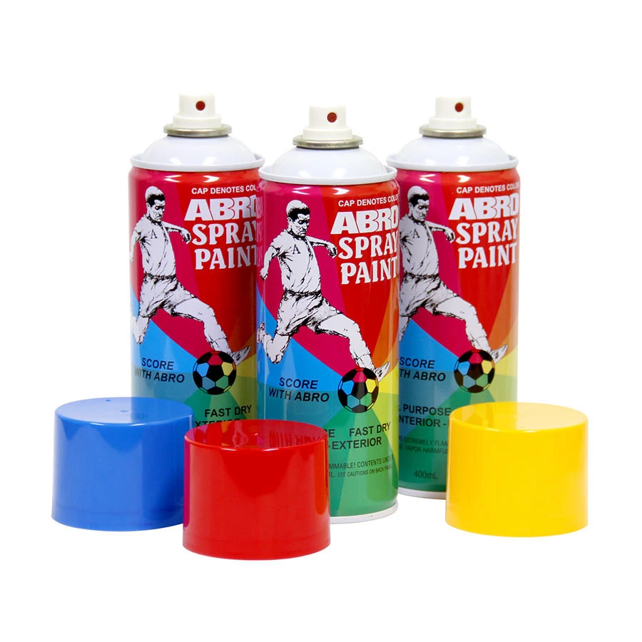 Latas de aerosol ABRO Spray Paint de 400 ml con tapas de color; la tapa indica el tono: blanco mate 020C