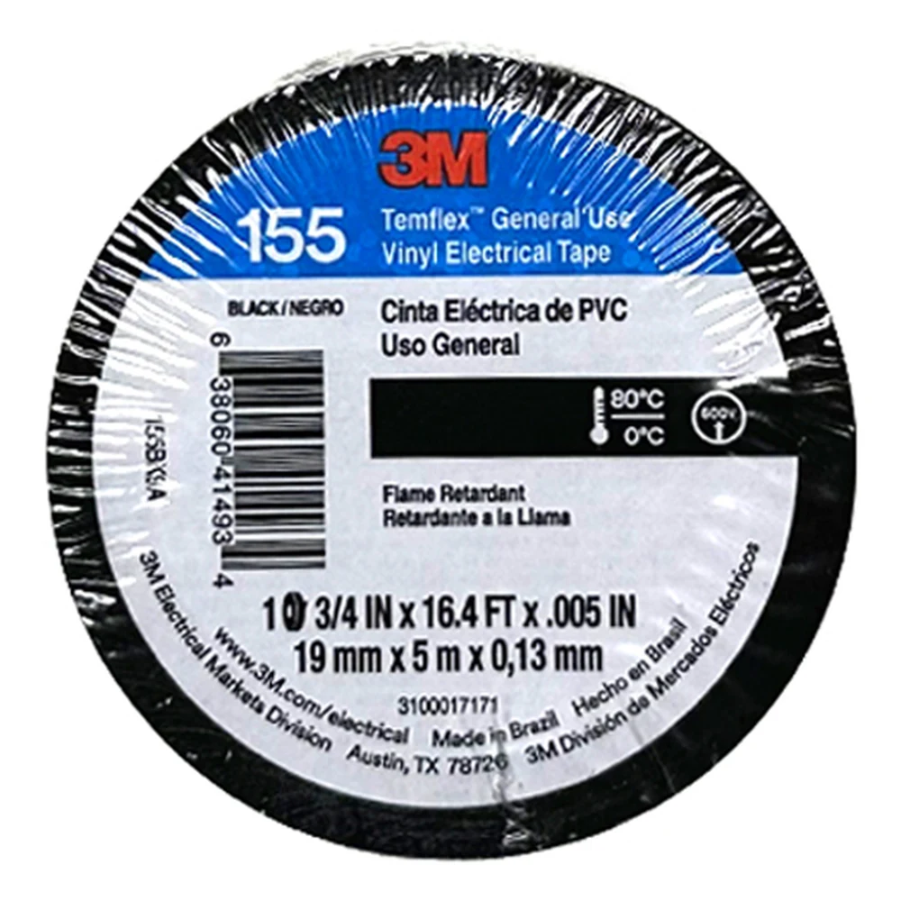 3M TEMFLEX 155 CINTA AISLANTE DE VINIL NEGRA 600 V | UU011002407 | 3/4" X 5 M
