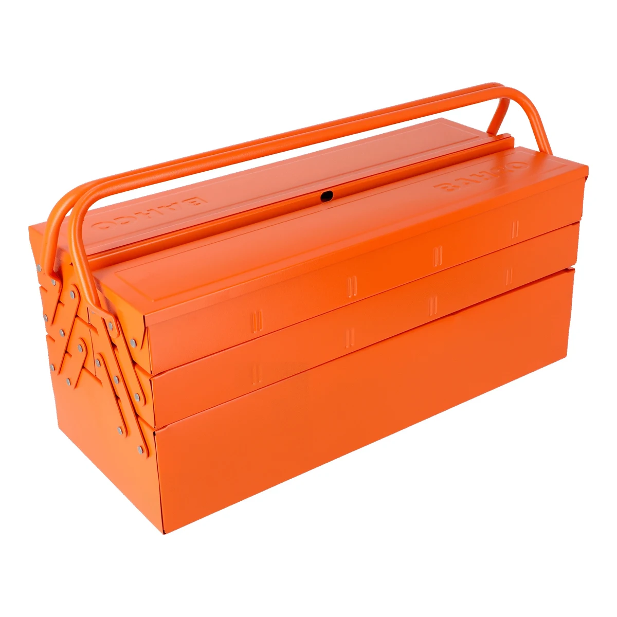 BAHCO CAJA DE HERRAMIENTAS METÁLICA TIPO FUELLE DE 5 COMPARTIMENTOS | 3149-OR Caja de herramientas metálica Bahco 3149-OR naranja, tipo fuelle de 5 compartimentos, cerrada