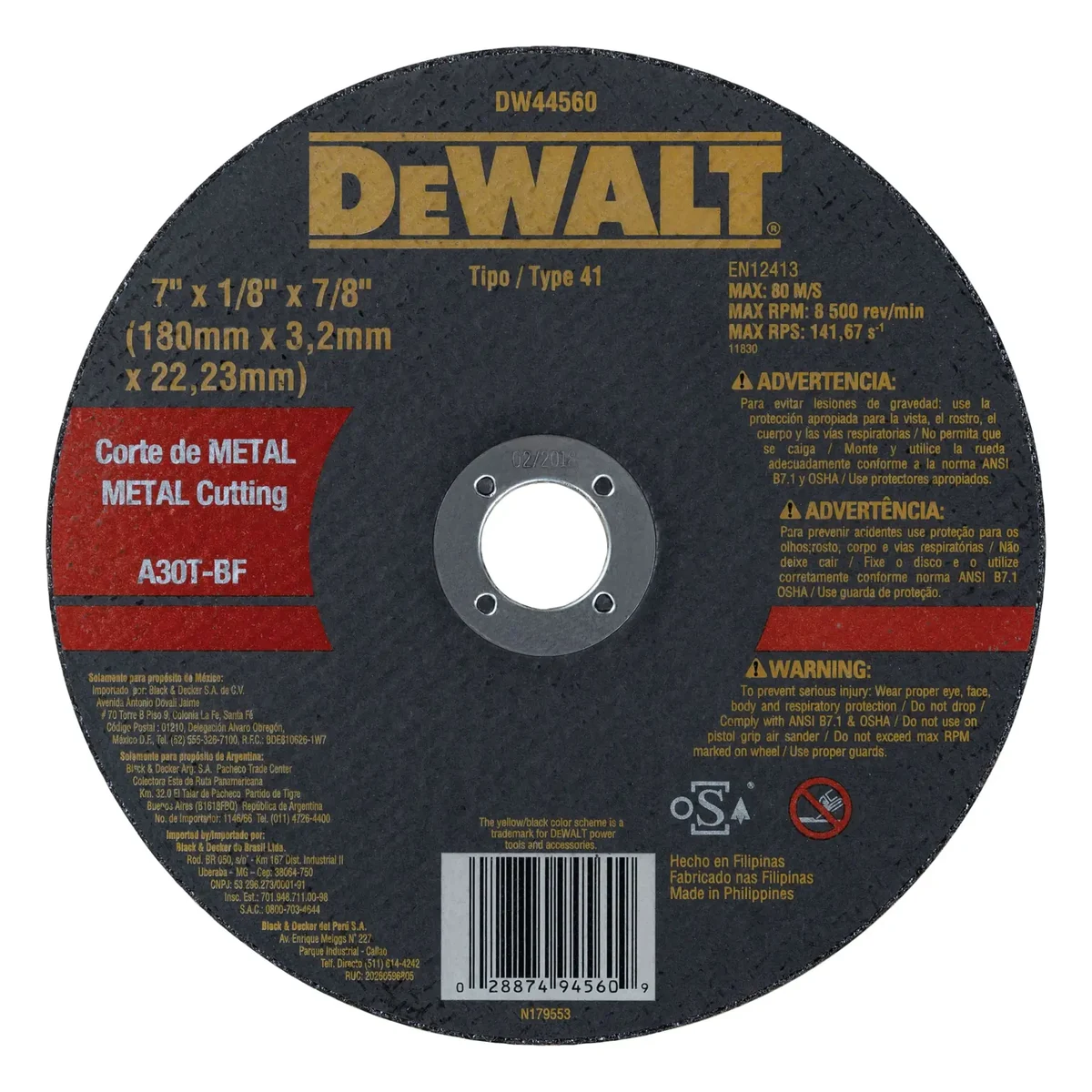 DEWALT DISCO DE CORTE PARA METAL 7" X 1/8" X 7/8" | DW44560 | CAJA DE 25 DISCOS
