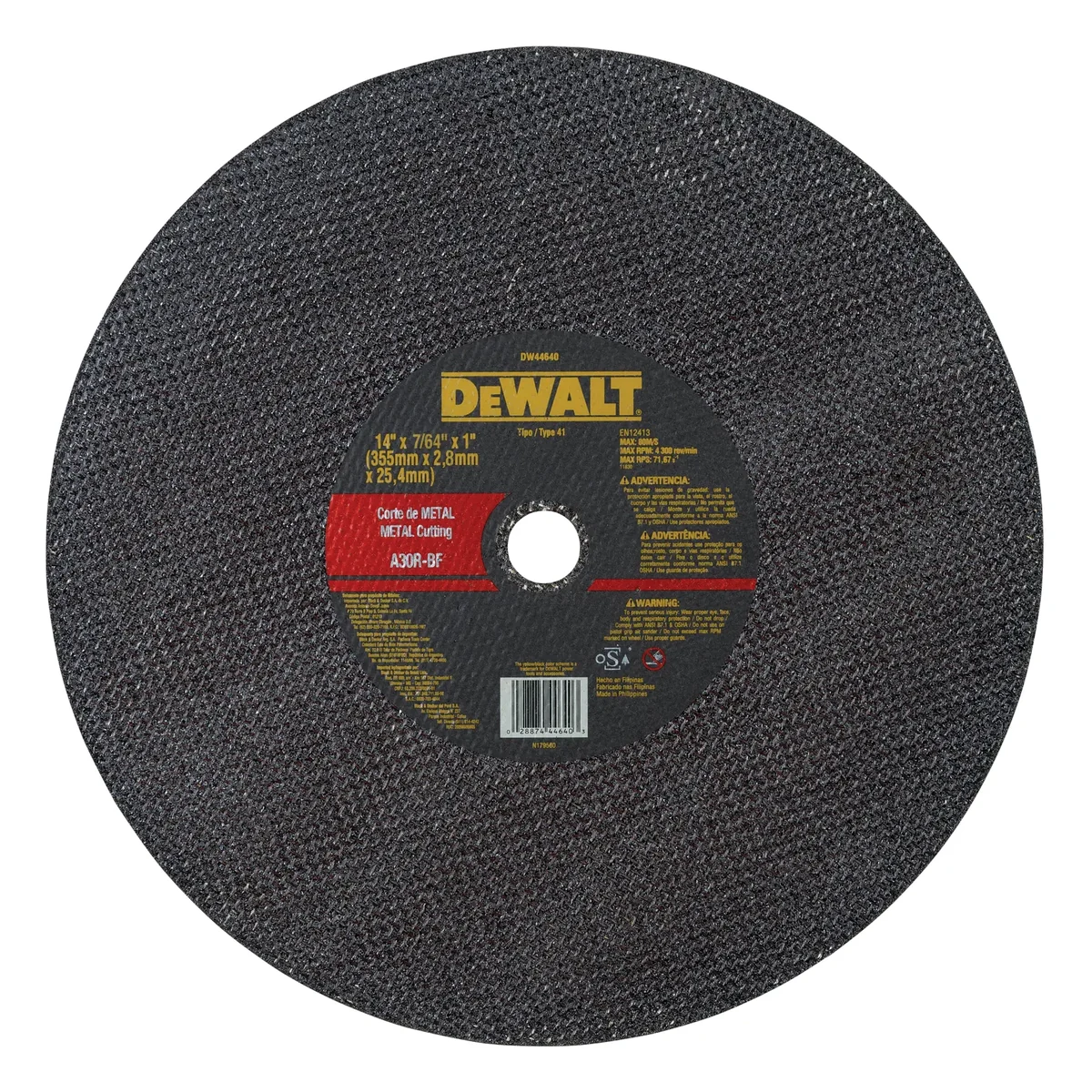 DEWALT DISCO DE CORTE DE METAL PARA TRONZADORA 14" X 7/64" X 1" | DW44640 | CAJA DE 10 DISCOS