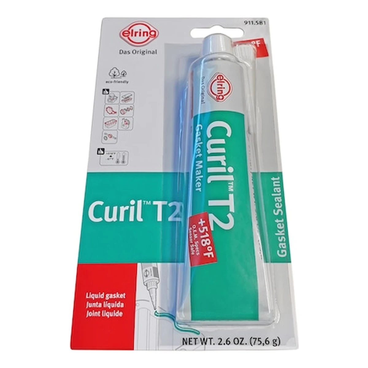ELRING CURIL T2 JUNTA LÍQUIDA SELLADOR DE JUNTAS NO ENDURECIBLE | 911.581 | 2.6 OZ Blíster de 2.6 oz (tubo de 70 ml) de Elring Curil T2 911.581, junta líquida no endurecible