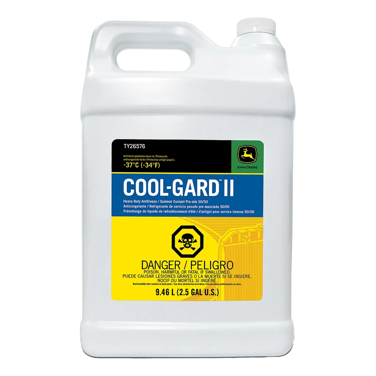 Bidón de 9.46 L (2.5 gal) de refrigerante John Deere Cool-Gard II premezclado 50/50, TY26576