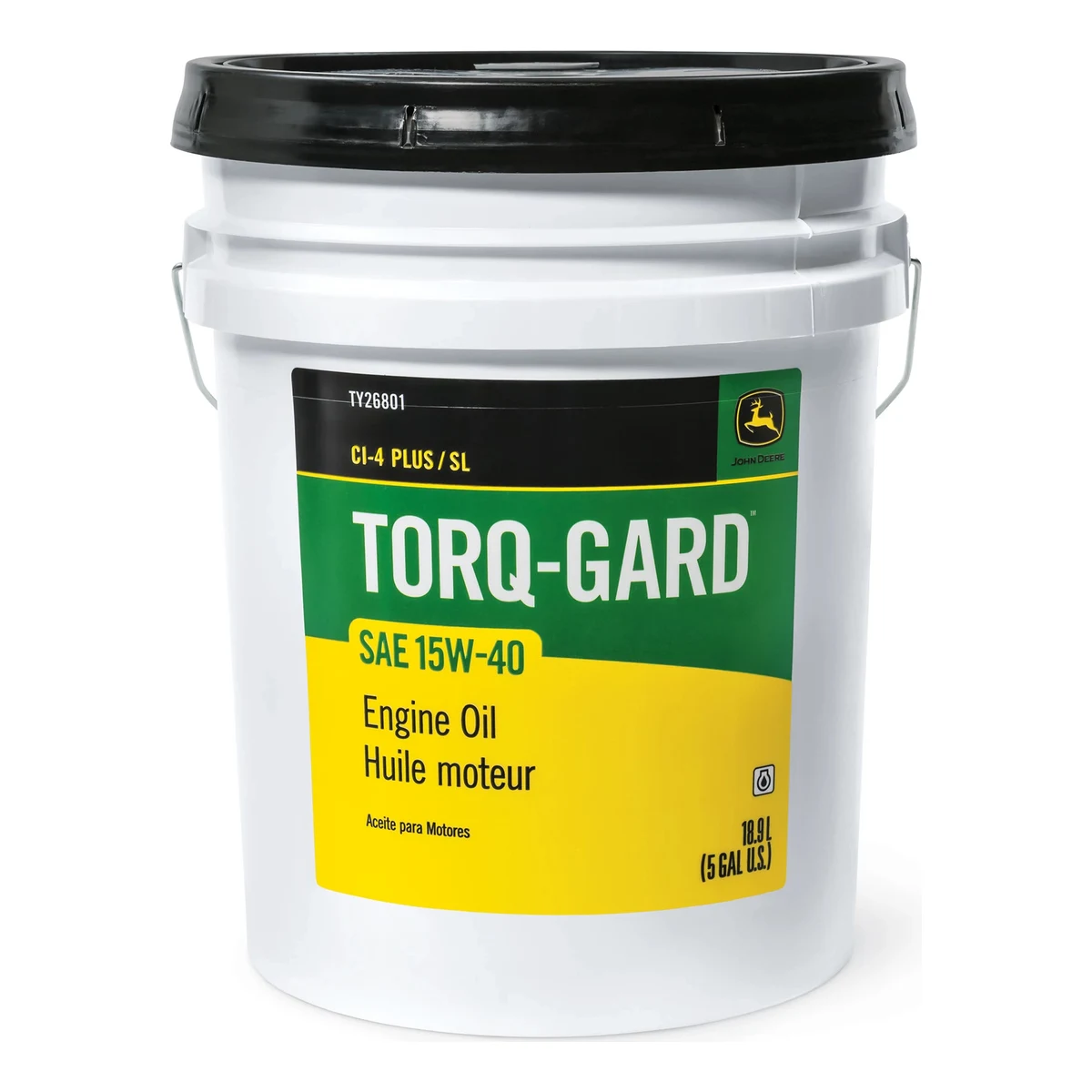 Balde de 18.9 L (5 gal) de aceite de motor John Deere Torq-Gard SAE 15W-40 API CI-4 PLUS/SL, TY26801