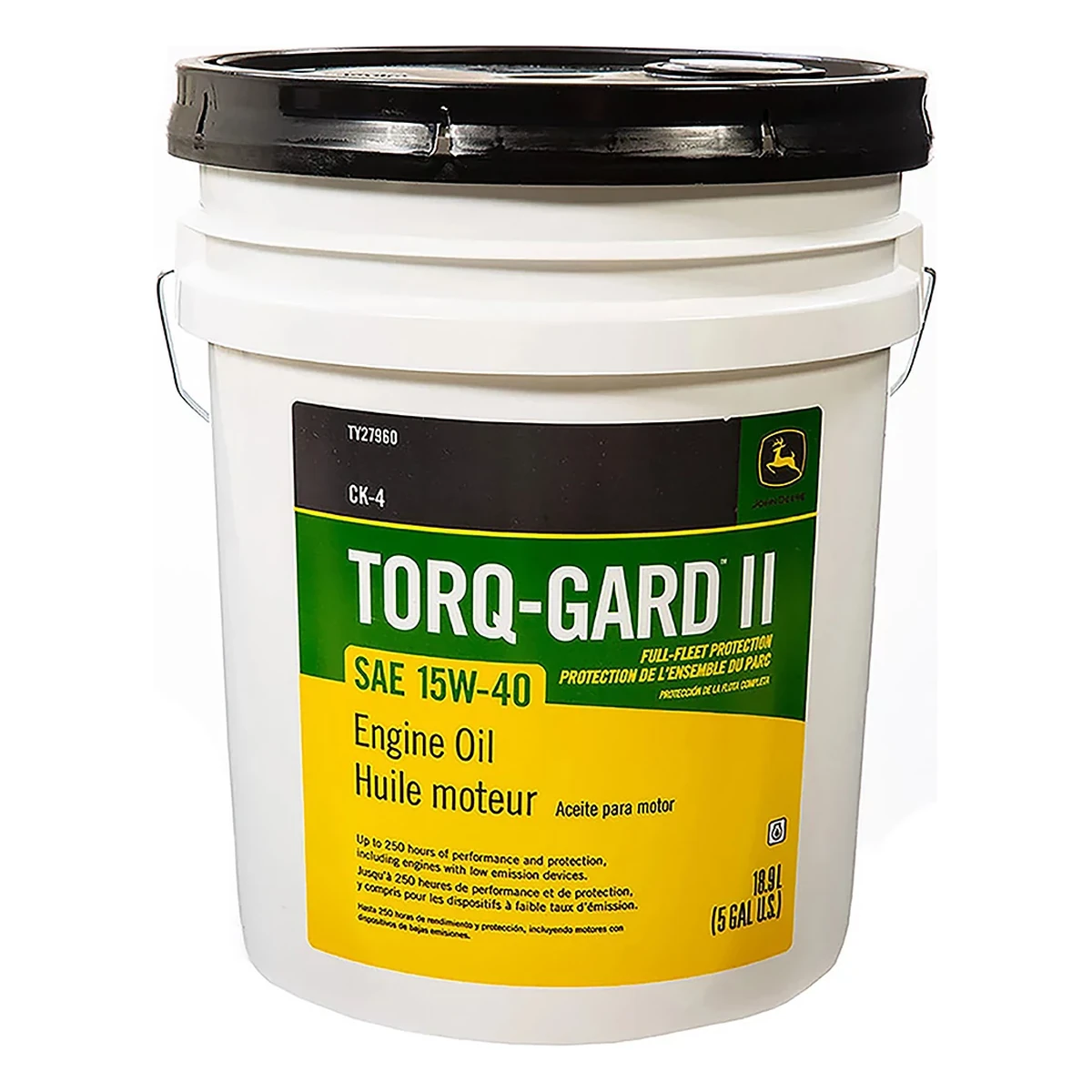Balde de 18.9 L (5 gal) de aceite de motor John Deere Torq-Gard II SAE 15W-40 API CK-4, TY27960