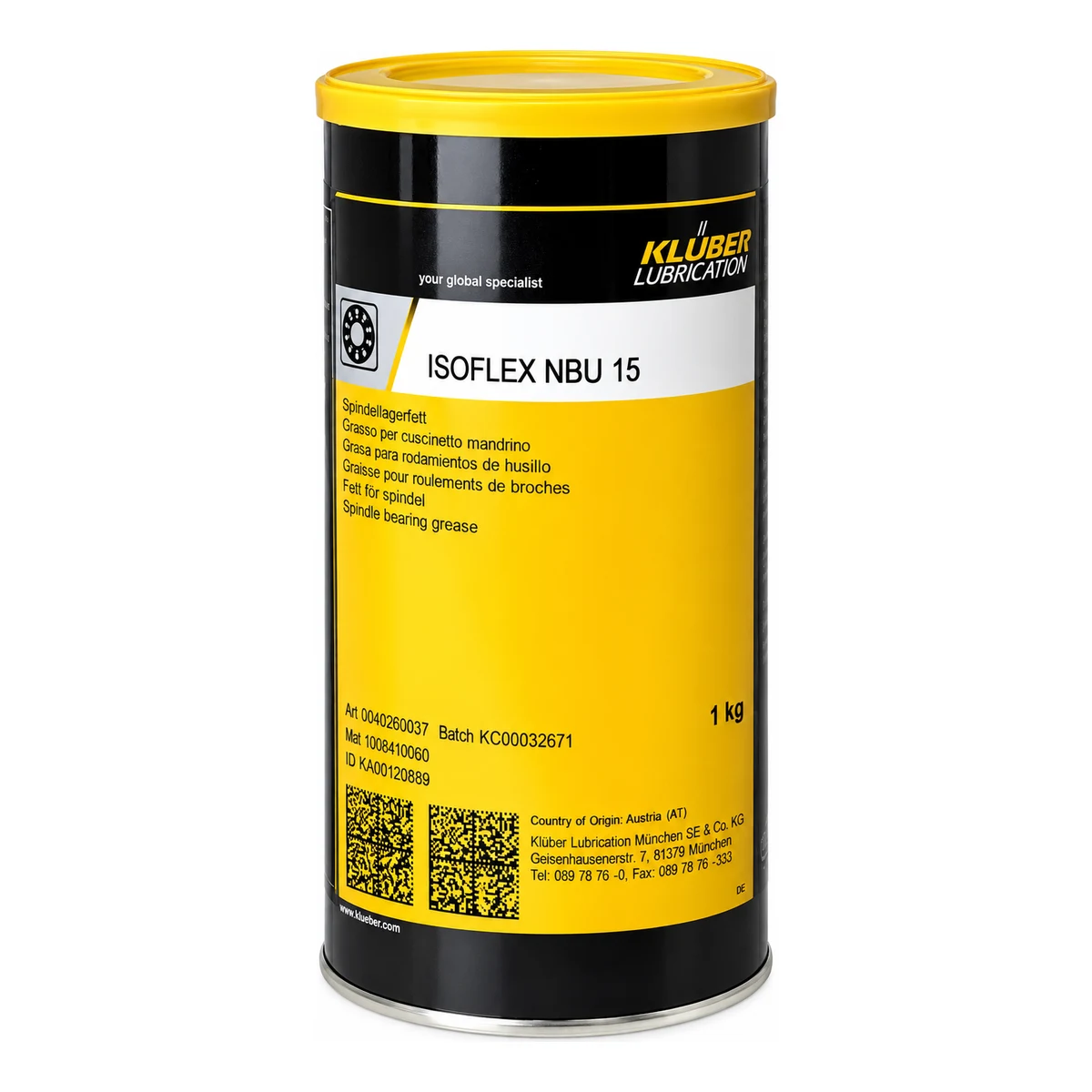 KLÜBER ISOFLEX NBU 15 GRASA PARA RODAMIENTOS DE ALTA VELOCIDAD | 0040260037 | 1 KG