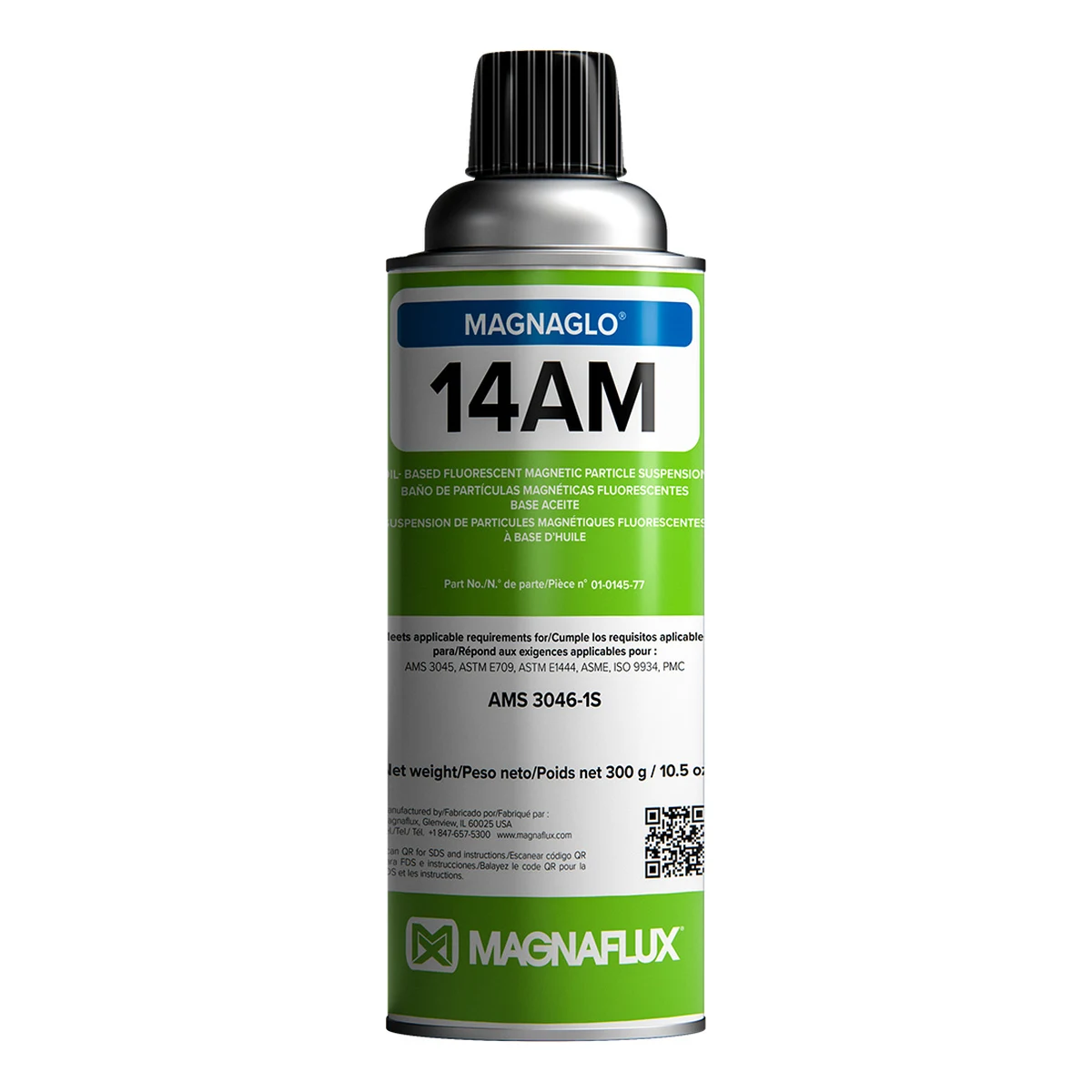 MAGNAFLUX MAGNAGLO 14AM PARTÍCULAS MAGNÉTICAS FLUORESCENTES VÍA HÚMEDA | 14AM | 10.5 OZ Aerosol Magnaflux Magnaglo 14AM, partículas magnéticas fluorescentes vía húmeda, lata de 10.5 oz (300 g)