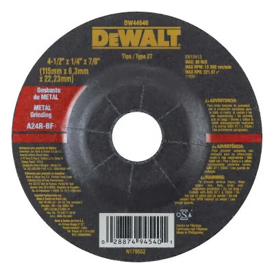 DEWALT DISCO DE DESBASTE PARA METAL 4 1/2" X 1/4" X 7/8" | DW44540 | CAJA DE 25 DISCOS