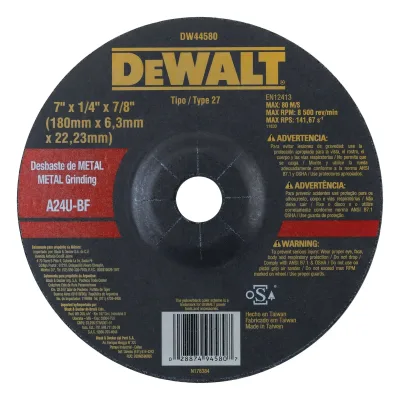 DEWALT DISCO DE DESBASTE PARA METAL 7" X 1/4" X 7/8" | DW44580 | CAJA DE 25 DISCOS