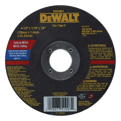 DEWALT DISCO DE CORTE PARA METAL E INOX 4 1/2" X 1/16" X 7/8" | DW44601 | CAJA DE 25 DISCOS