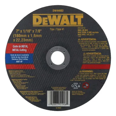 DEWALT DISCO DE CORTE PARA METAL E INOX 7" X 1/16" X 7/8" | DW44602 | CAJA DE 20 DISCOS