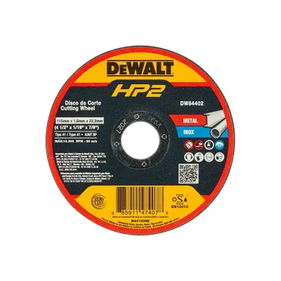 DEWALT HP2 DISCO DE CORTE PARA METAL E INOX 4 1/2" X 1/16" X 7/8" | DW84402 | CAJA DE 25 DISCOS