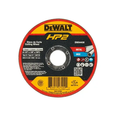 DEWALT HP2 DISCO DE CORTE PARA METAL E INOX 4 1/2" X 1/8" X 7/8" | DW84406 | CAJA DE 50 DISCOS