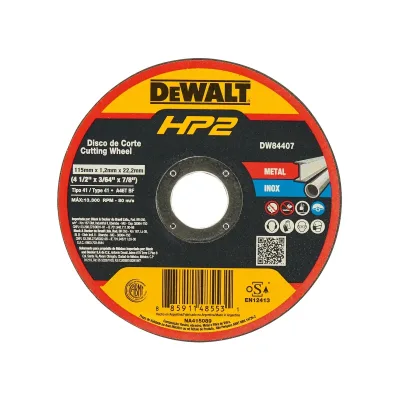 DEWALT HP2 DISCO DE CORTE PARA METAL E INOX 4 1/2" X 3/64" X 7/8" | DW84407 | CAJA DE 25 DISCOS