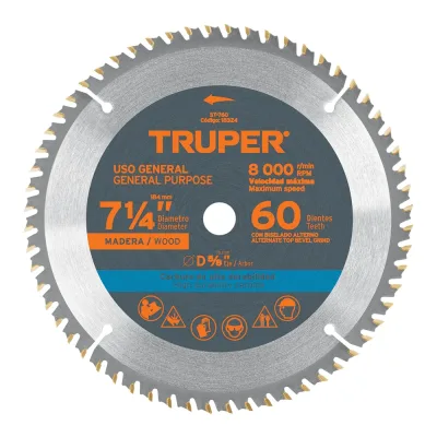 TRUPER ST-760 DISCO DE SIERRA CIRCULAR 7-1/4" 60 DIENTES PARA MADERA | 18324