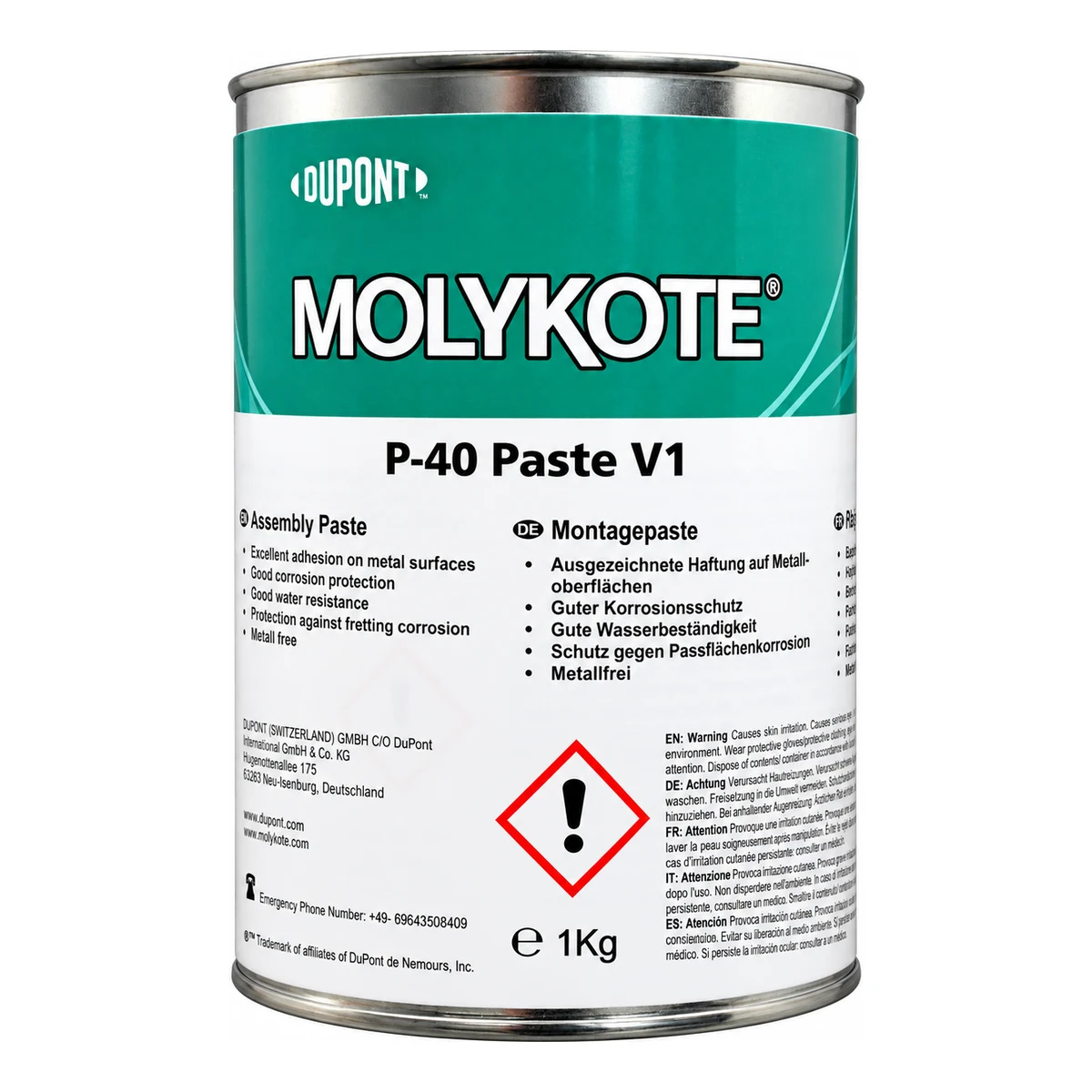 MOLYKOTE P-40 (S) PASTA ANTIAGARROTANTE SIN METALES | 12111955 | 1 KG Lata de 1 kg de Molykote P-40 (S), pasta antiagarrotante sin metales
