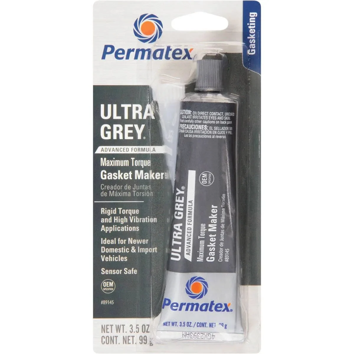 PERMATEX ULTRA GREY SILICONA DE ALTA TEMPERATURA | 89145 | 3.5 OZ Blíster de Permatex Ultra Grey 89145, silicona RTV gris formadora de juntas de máximo torque en tubo de 3.5 oz (99 g)