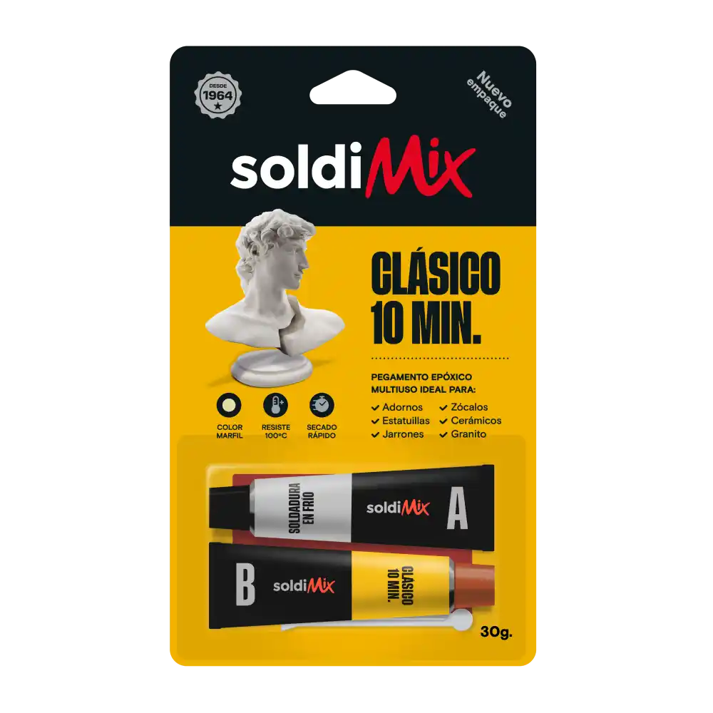 Blíster de Soldimix Clásico 10 min SC10M de 30 g con sus dos tubos, lado A y lado B