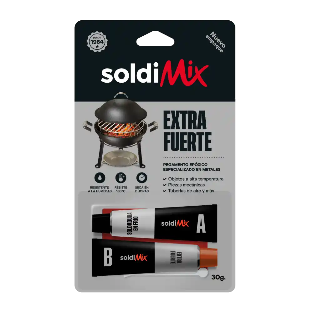 Blíster de Soldimix Extra Fuerte SEF de 30 g con sus dos tubos, lado A y lado B