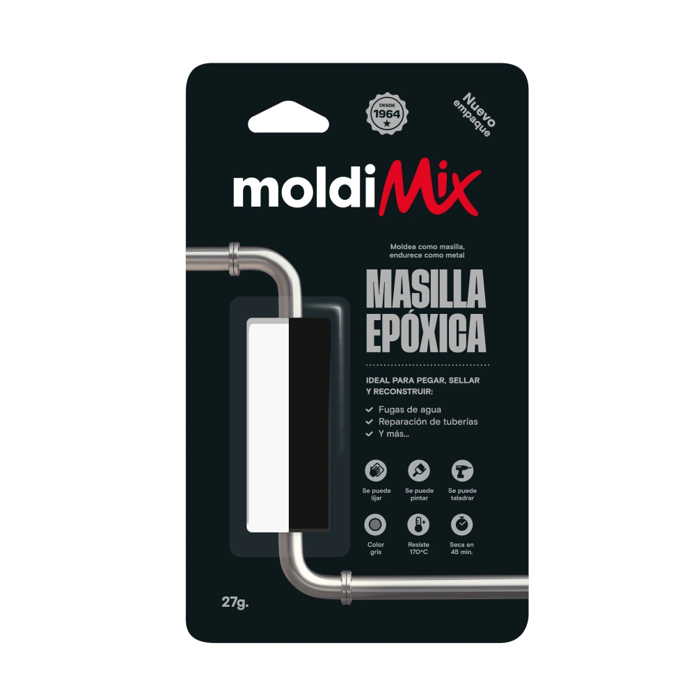 Blíster de Moldimix de Soldimix, masilla epóxica gris MXG de 27 g en barra