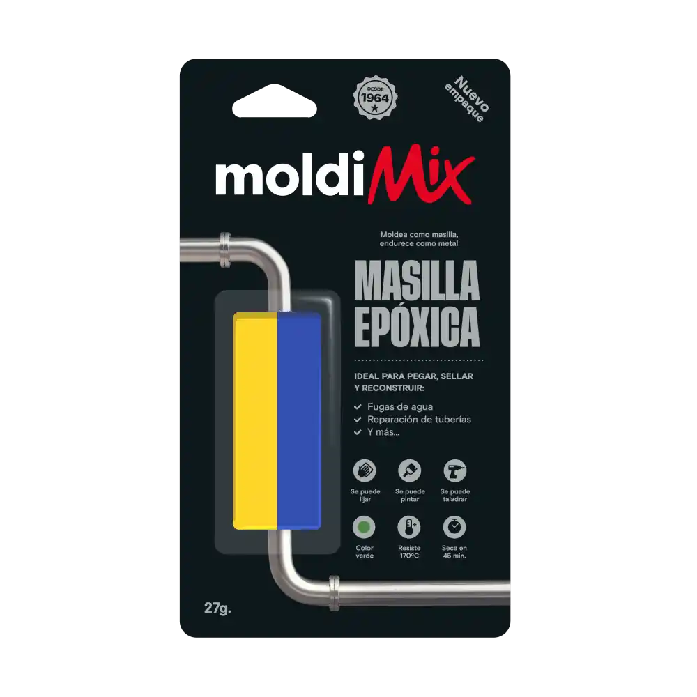 Blíster de Moldimix de Soldimix, masilla epóxica verde MXV de 27 g en barra