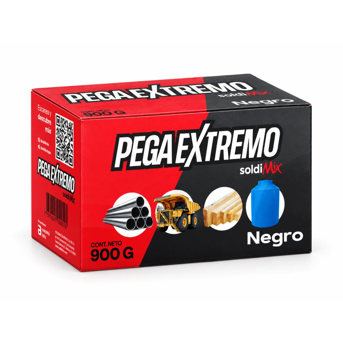 Caja de Soldimix Pega Extremo negro PEB9 de 900 g con sus dos latas de 1/8 de galón
