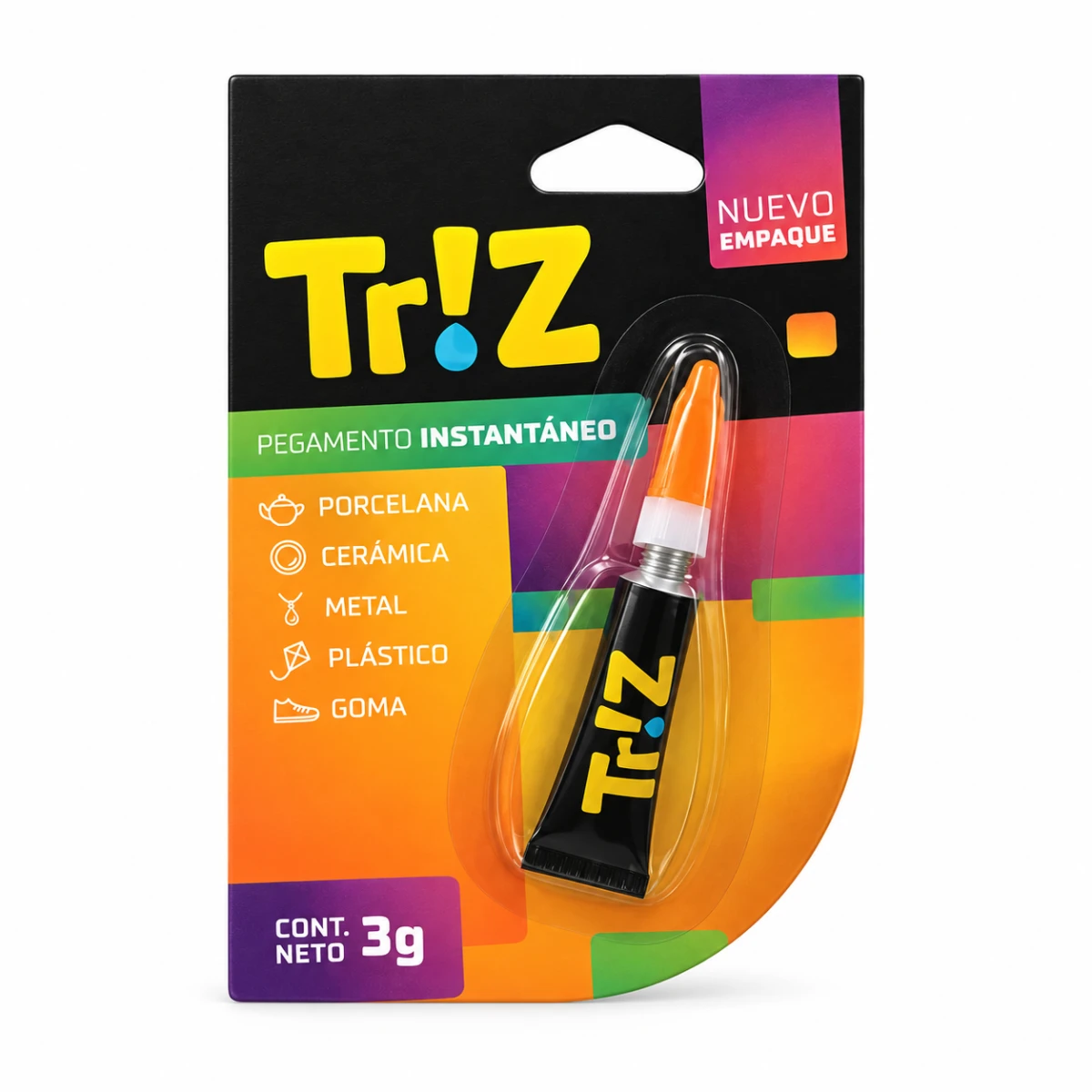 Blíster de Triz de Soldimix, pegamento instantáneo TR3G de 3 g en tubo de aluminio