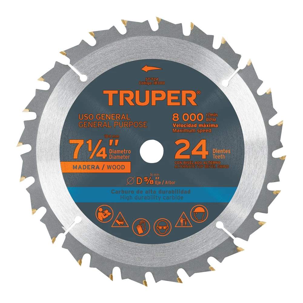 TRUPER ST-724 DISCO DE SIERRA CIRCULAR 7-1/4" 24 DIENTES PARA MADERA | 18300