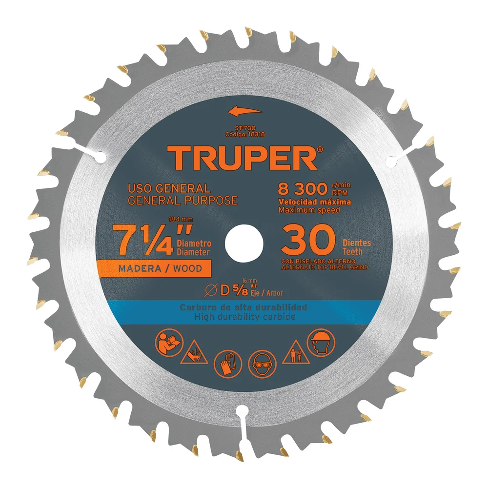 TRUPER ST-730 DISCO DE SIERRA CIRCULAR 7-1/4" 30 DIENTES PARA MADERA | 18318