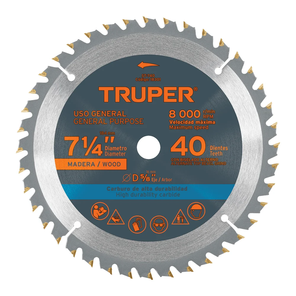 TRUPER ST-740 DISCO DE SIERRA CIRCULAR 7-1/4" 40 DIENTES PARA MADERA | 18301