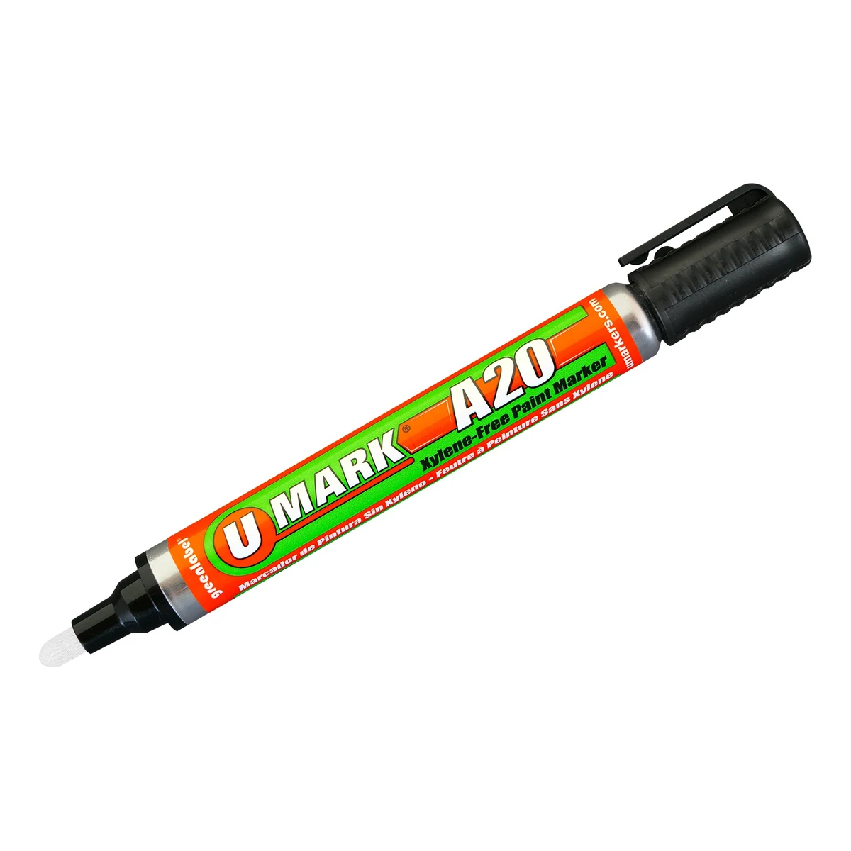 U-MARK MARCADOR PERMANENTE PARA METALES A20 NEGRO | 10701 | 13 ML Marcador para metal U-Mark A20 color negro (10701), rotulador de pintura permanente de 13 ml con clip