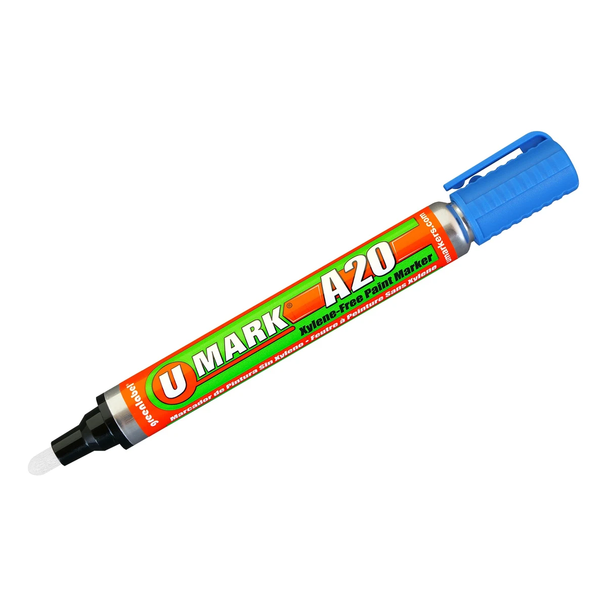 U-MARK MARCADOR PERMANENTE PARA METALES A20 AZUL | 10702 | 13 ML Marcador para metal U-Mark A20 color azul (10702), rotulador de pintura permanente de 13 ml con clip
