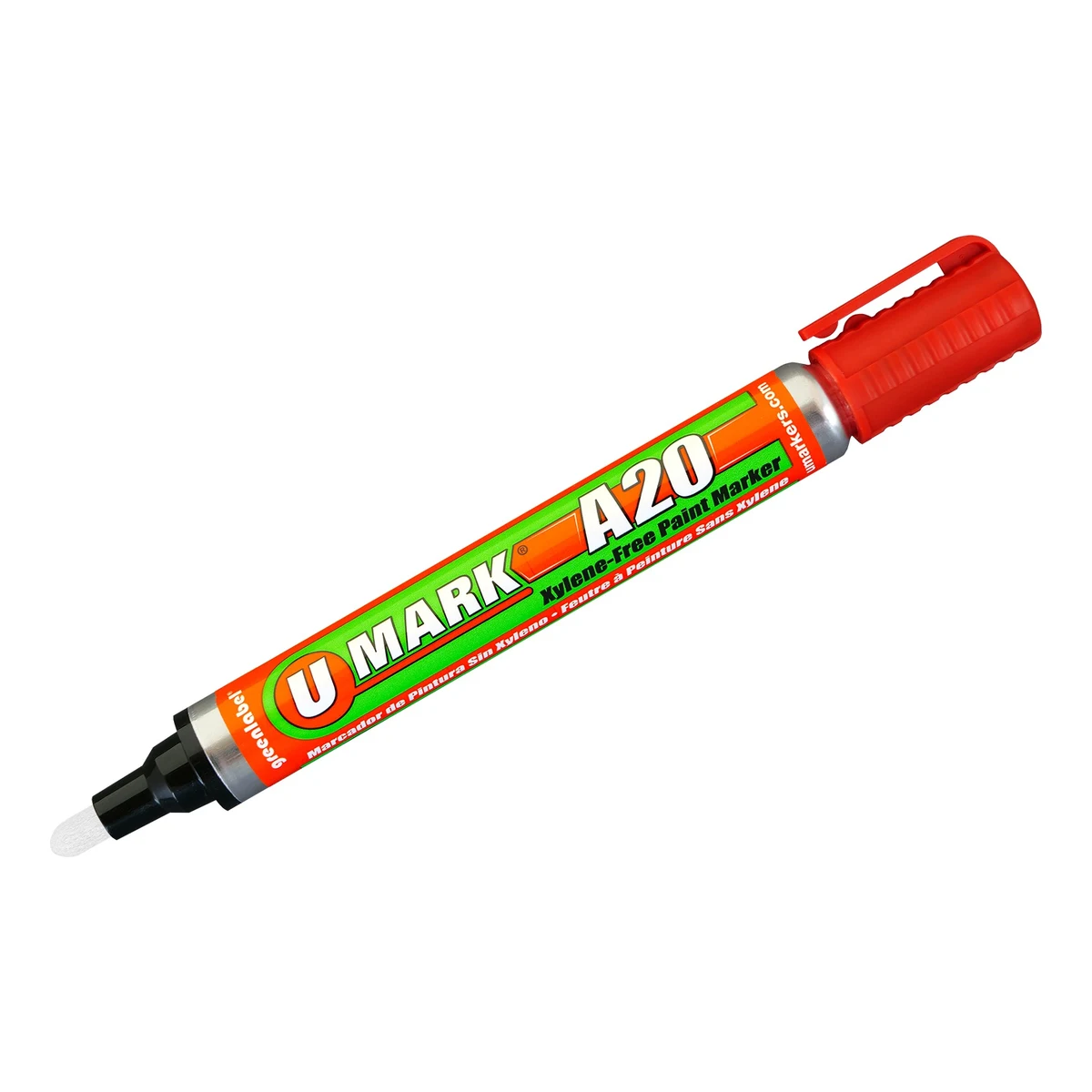 U-MARK MARCADOR PERMANENTE PARA METALES A20 ROJO | 10704 | 13 ML Marcador para metal U-Mark A20 color rojo (10704), rotulador de pintura permanente de 13 ml con clip