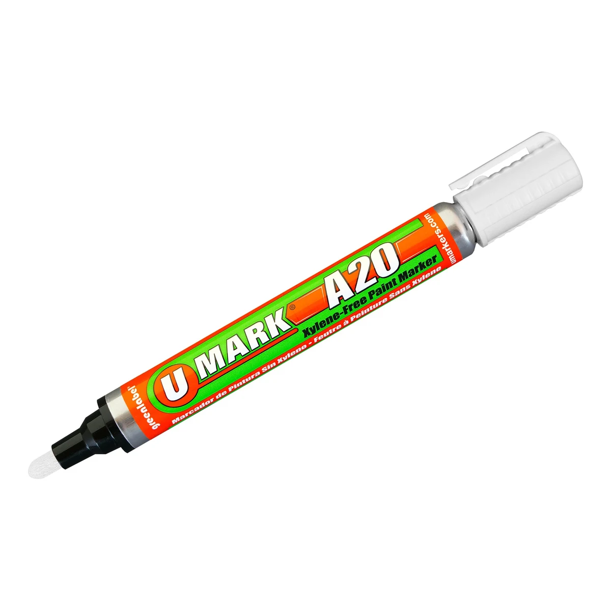 U-MARK MARCADOR PERMANENTE PARA METALES A20 BLANCO | 10705 | 13 ML Marcador para metal U-Mark A20 color blanco (10705), rotulador de pintura permanente de 13 ml con clip