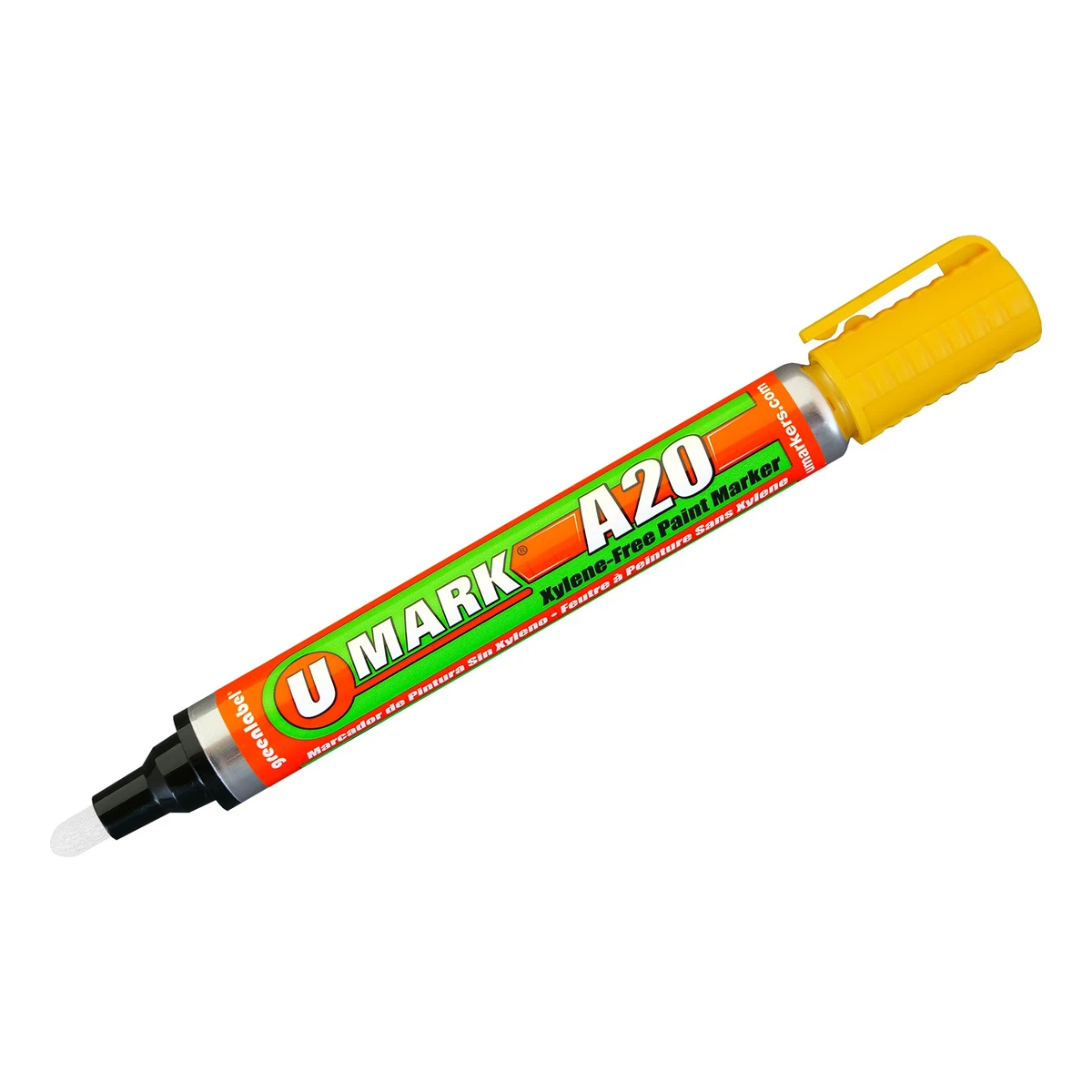 Marcador para metal U-Mark A20 color amarillo (10706), rotulador de pintura permanente de 13 ml con clip