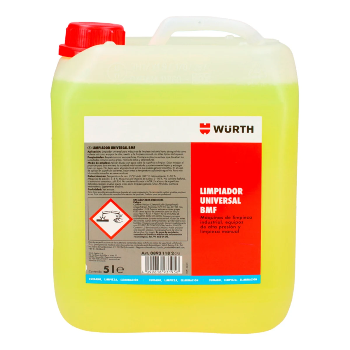 WURTH BMF DESENGRASANTE BIODEGRADABLE LIMPIADOR UNIVERSAL | 10893 118 2 | 5 L Bidón de 5 L de Würth BMF limpiador universal desengrasante biodegradable