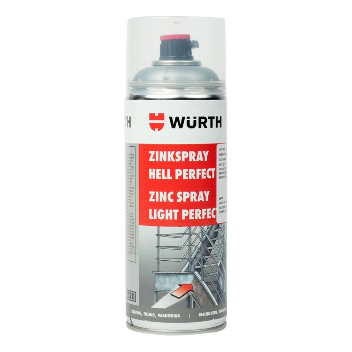 Aerosol de 400 ml de Würth Spray de Zinc Claro Perfect (Zinkspray hell Perfect)